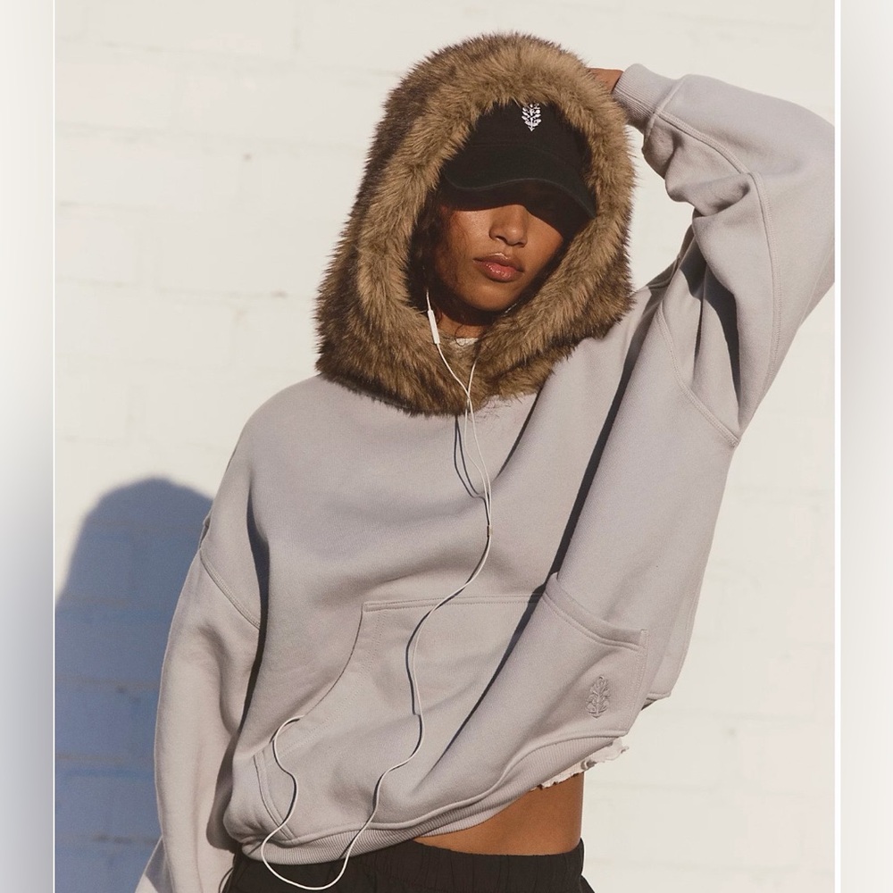 FP Gray Hoodie with Faux Fur Trim